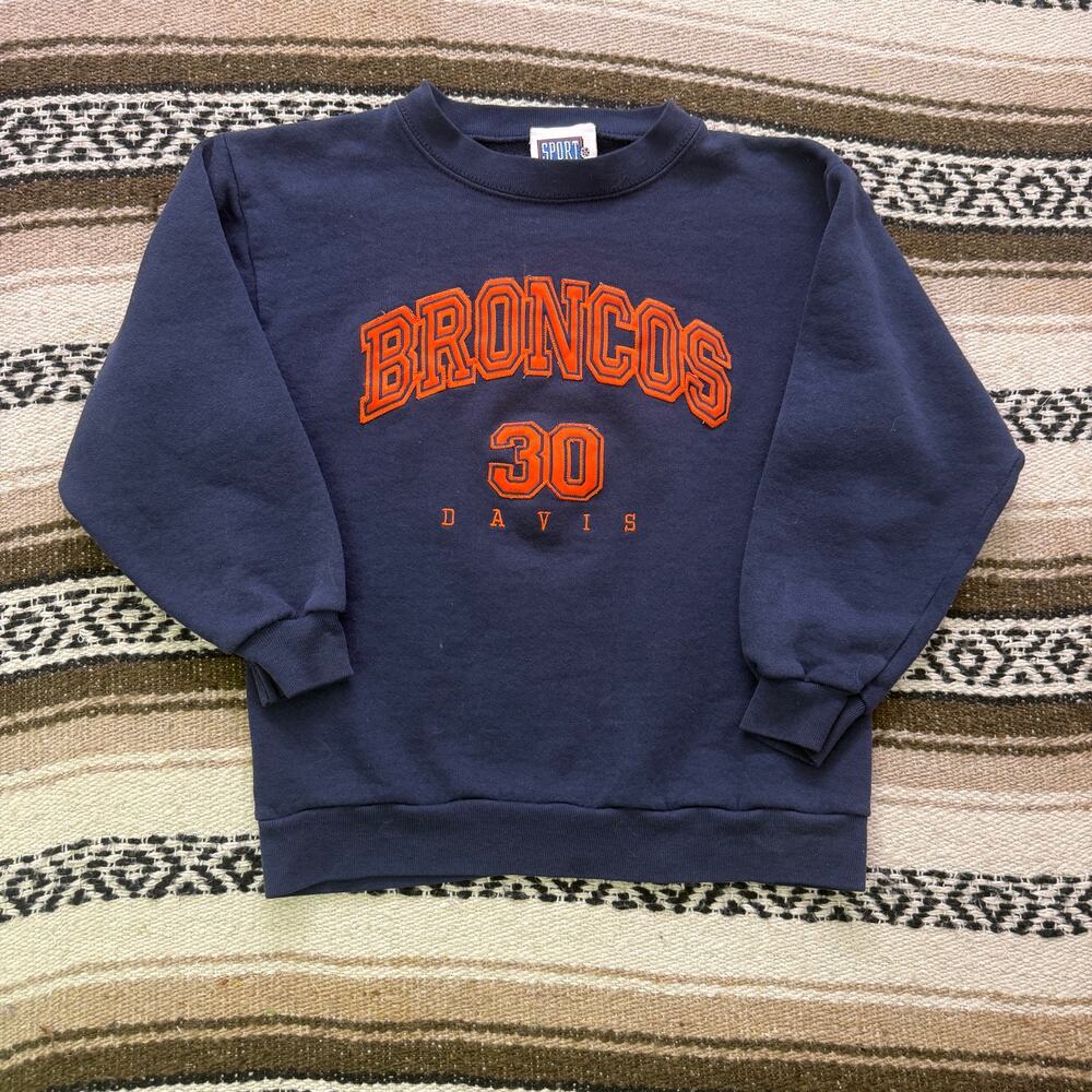 Kids Vintage 90's Terrell Davis Denver Broncos Crewneck Pullover Sweatshirt Sz S